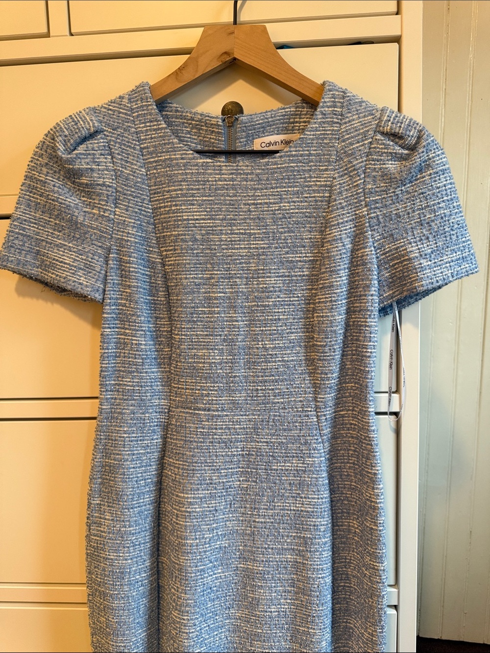 Calvin Klein Pale Blue Textured Short-Sleeve Midi Dress